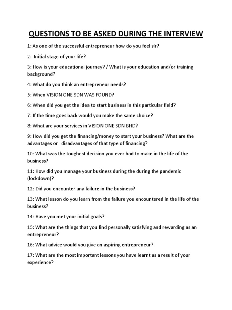 Entrepreneur Interview Questions Guide | PDF