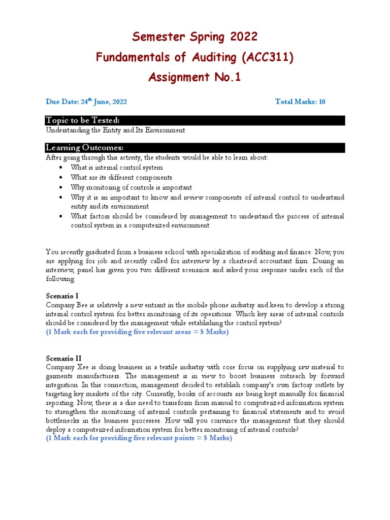 ACC311 Auditing Assignment Guidelines | PDF | Internal Control | Audit
