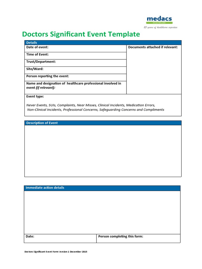 Doctors Significant Event Template: Details PDF