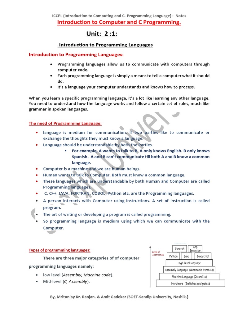 Unit: 2:1:: Introduction To Computer and C Programming | PDF