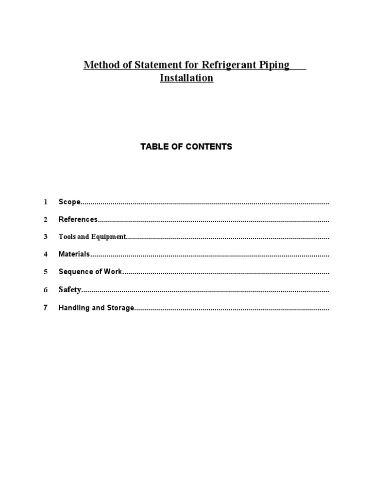 Method Statement for Refrigerant Pipe PDF Pipe (Fluid Conveyance