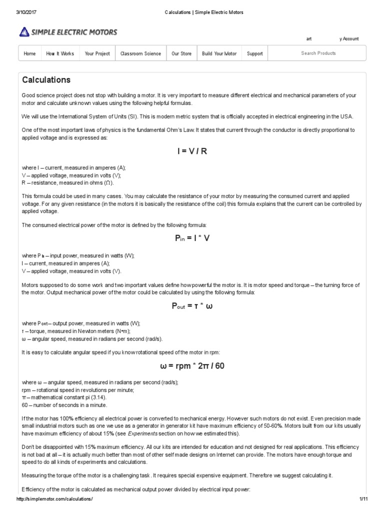 Calculations Simple Electric Motors PDF Electric Motor Power