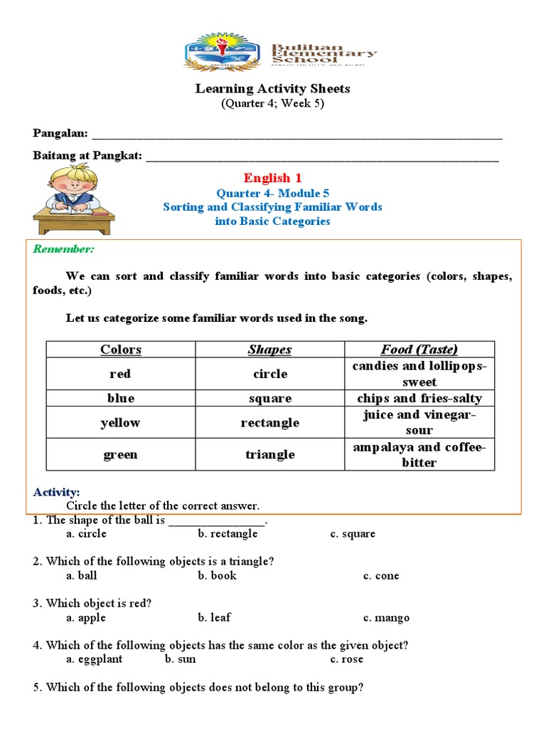 Learning Activity Sheets: English 1 | PDF