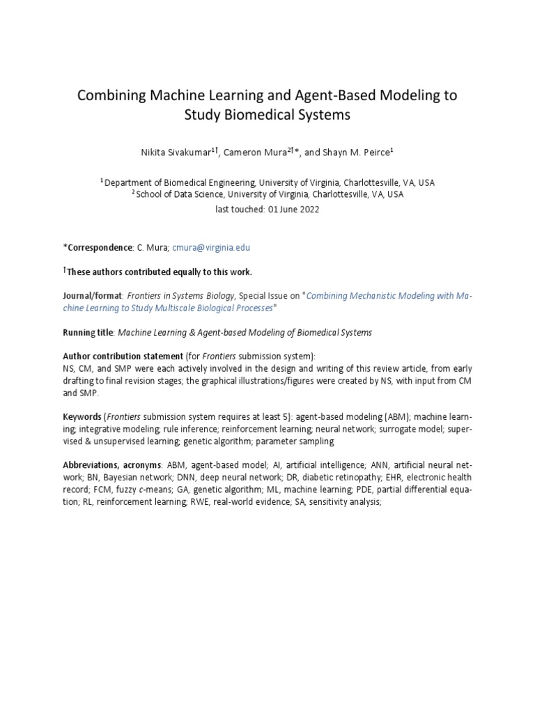 Combining Machine Learning and Agent-Based Modeling To Study Biomedical ...