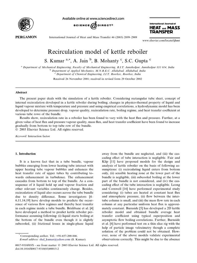 Recirculation Model of Kettle Reboiler | PDF | Heat Transfer | Boiling