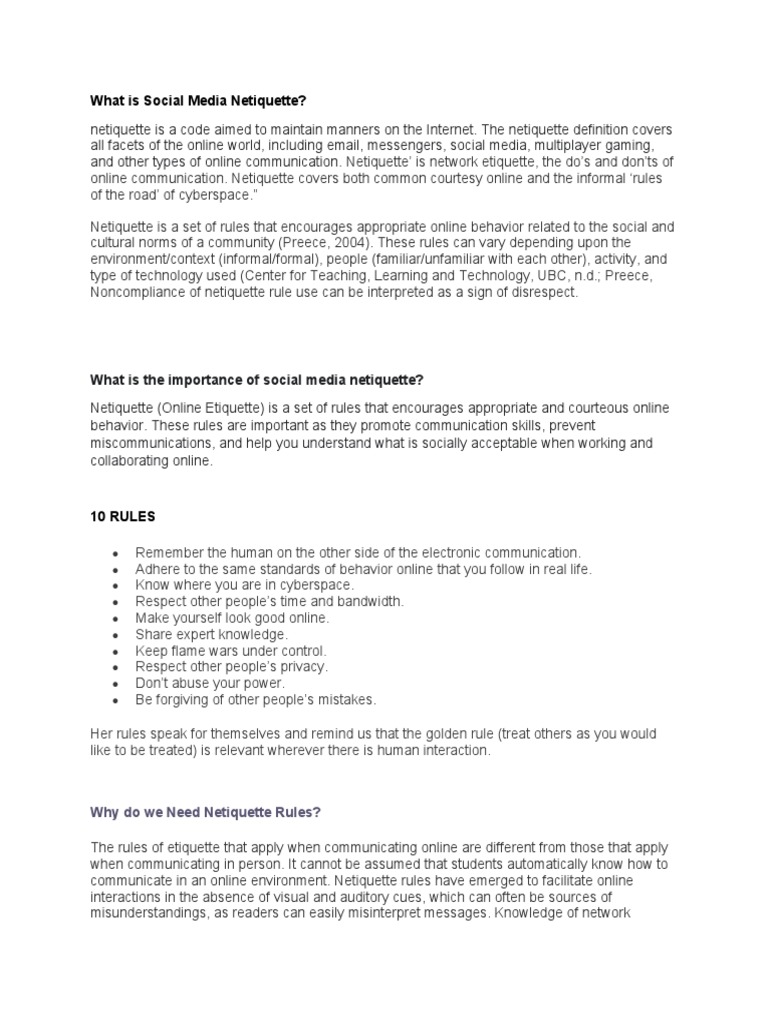 What Is Social Media Netiquette PDF Etiquette Popular Culture