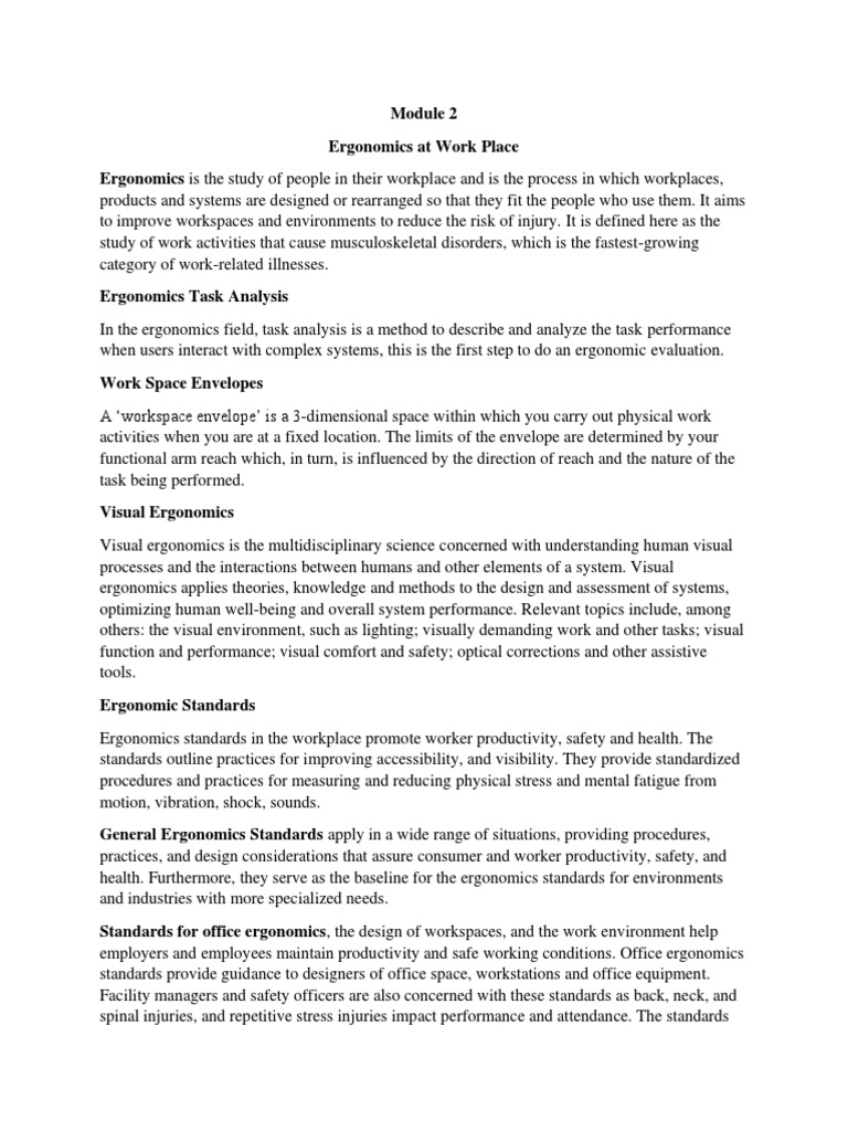 Workplace Ergonomics and Safety Standards | PDF | Human Factors And ...