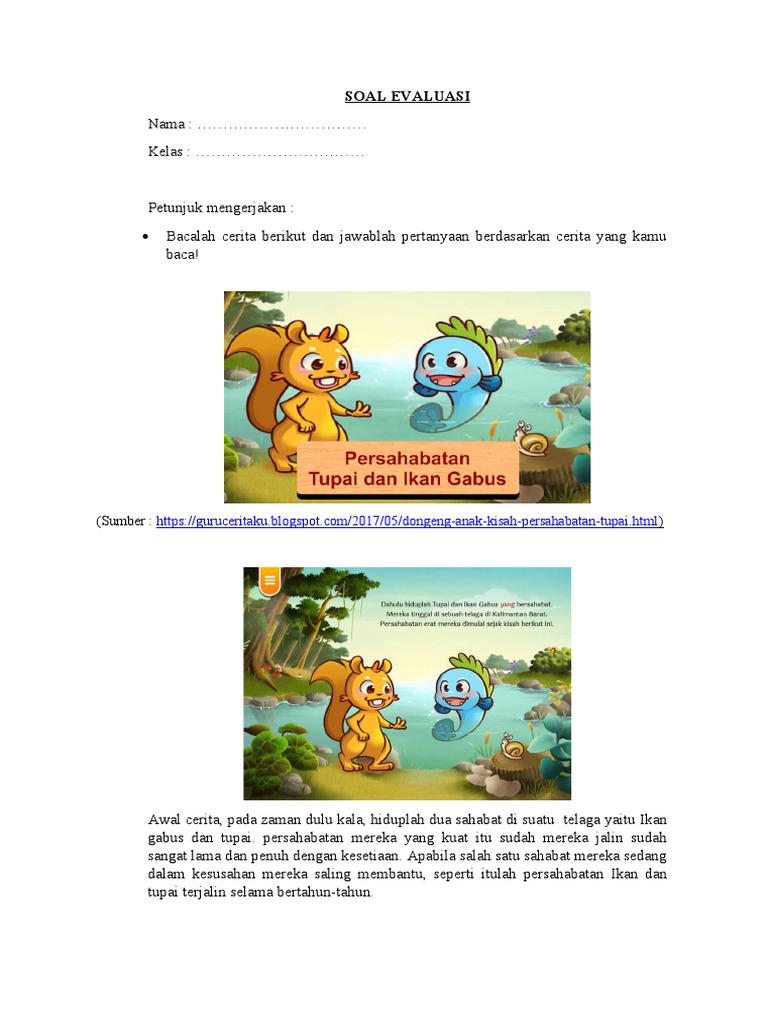 Cerita Rakyat Tupai Dan Ikan Gabus | PDF