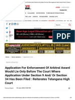 Application For Enforcement of Arbitral Award Would Lie Only Before The Court Where Application Under Section 9 and - or Section 34 Has Been Filed - Reiterates Telangana High Court