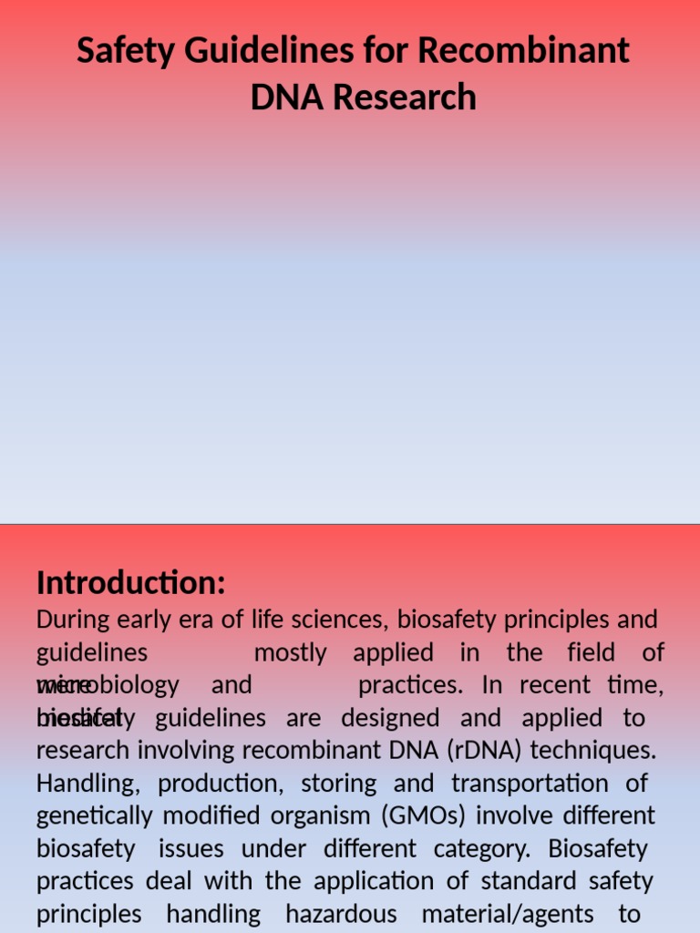 Safety Guidelines For Recombinant DNA Research | PDF | Recombinant Dna ...