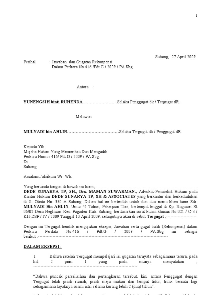 Contoh Surat Gugatan Harta Gono Gini Download Contoh