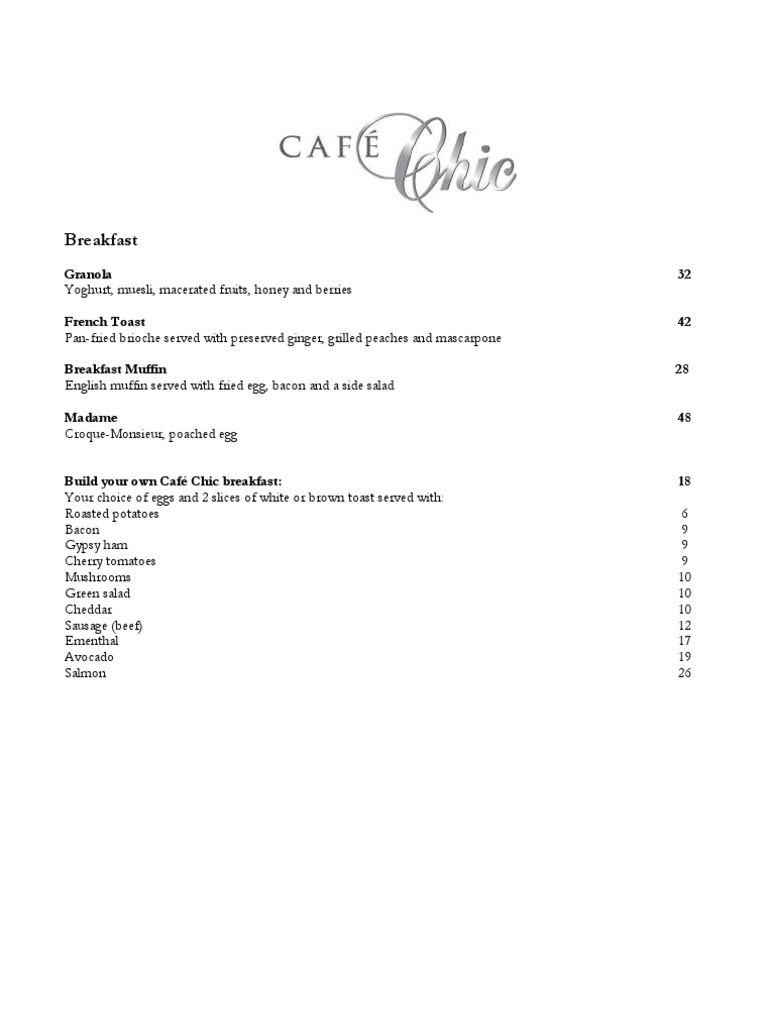Breakfast Menu January 2011 | PDF | Cooking, Food & Wine | Wellness