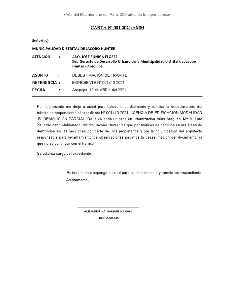Carta de Desestimacion PDF