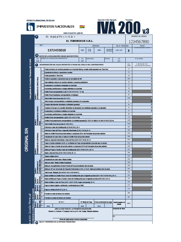 Formulario IVA 200 v3 Bolivia 2024 | PDF | Impuesto al valor agregado ...