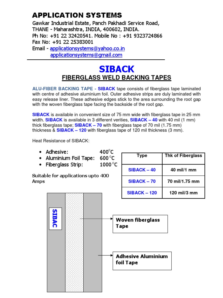 Siback Fiberglass Weld Backing Tape PDF Welding Construction