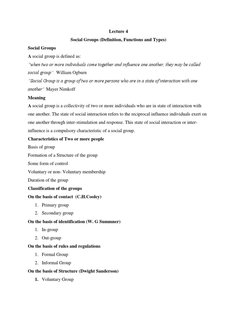 L#04 Social Groups (Definition, Functions & Types) | PDF | Social Group ...