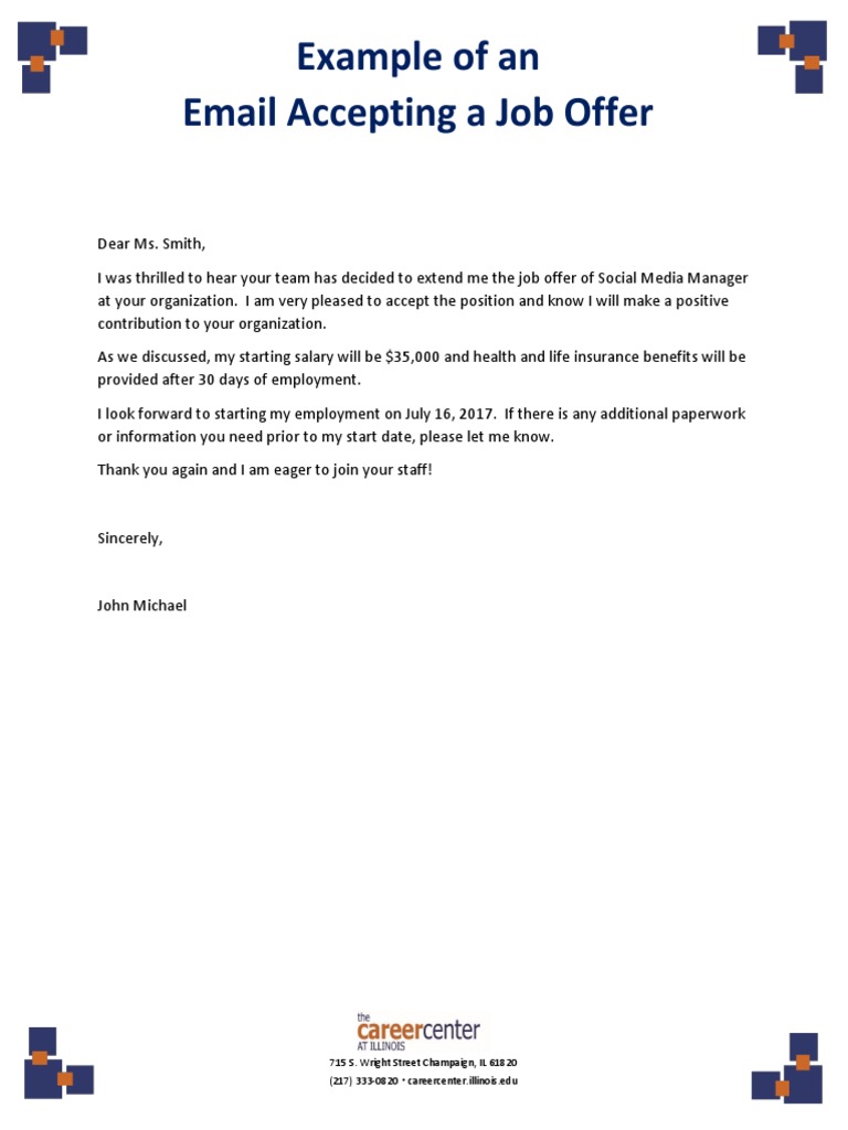 Example of Email Accepting A Job Offer | PDF