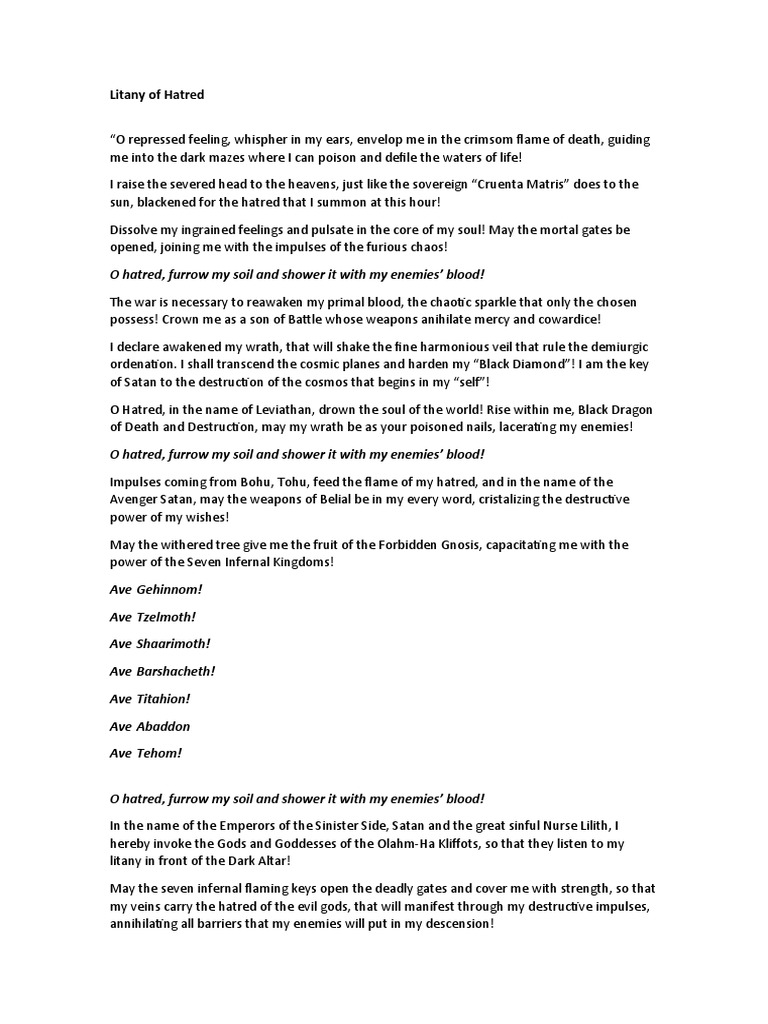 Invocation of Hatred and Wrath | PDF | Hell | Satan