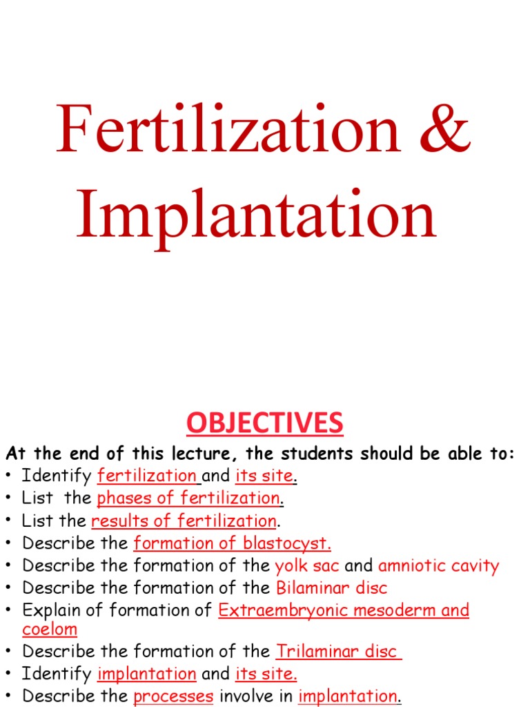 Fertilization and Implantation Overview | PDF | Implantation (Human ...