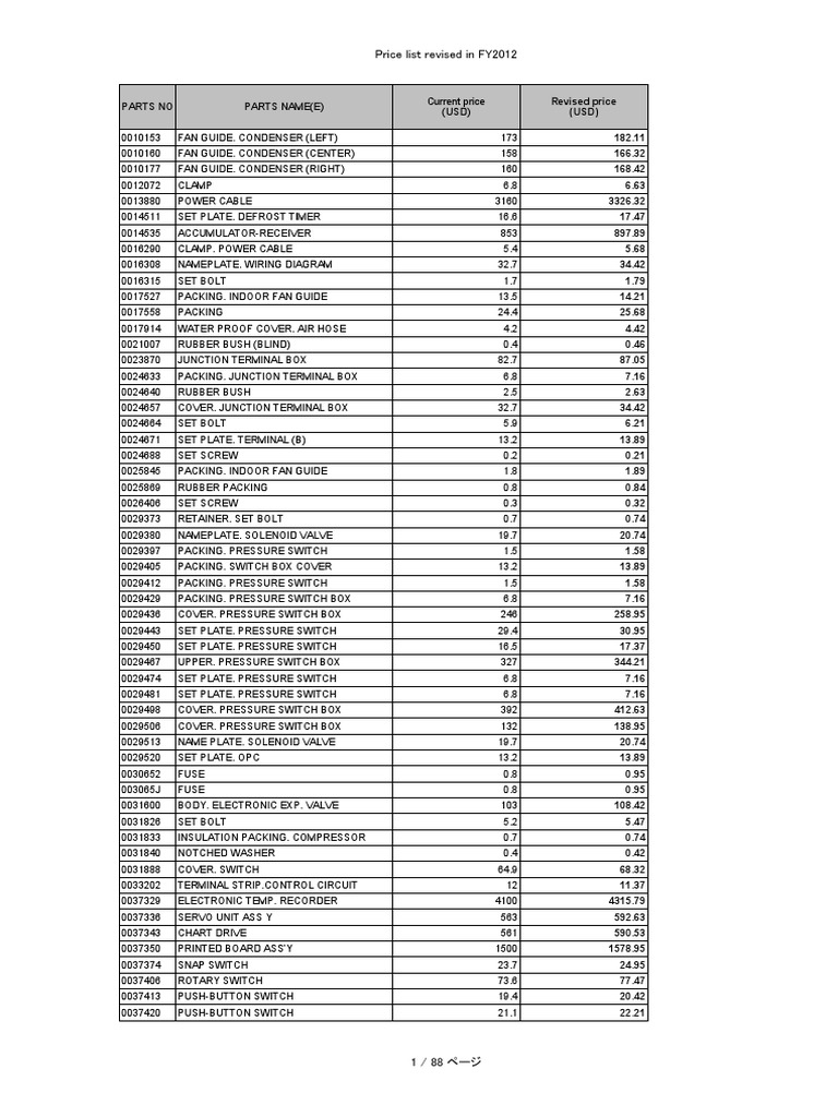 2013 Daikin Price List PDF Pump Switch