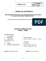 TDR - Mantenimiento Preventivo de Transformador Trifasico de 1600 Kva