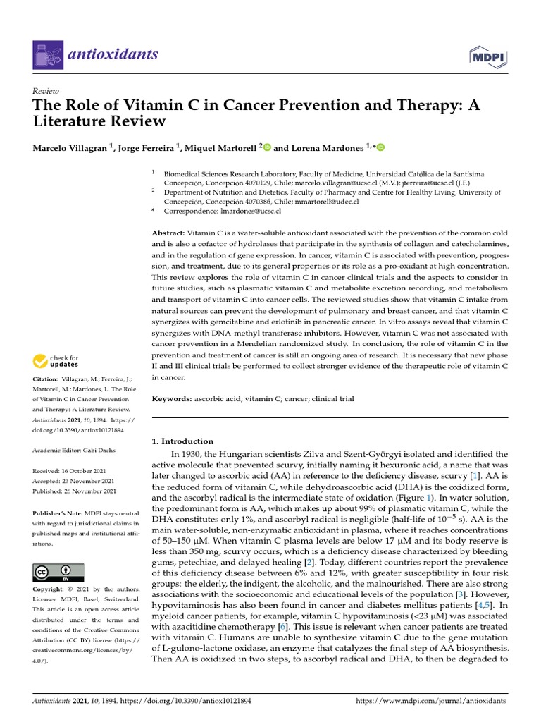 The Role of Vitamin C in Cancer Prevention and Therapy PDF Vitamin