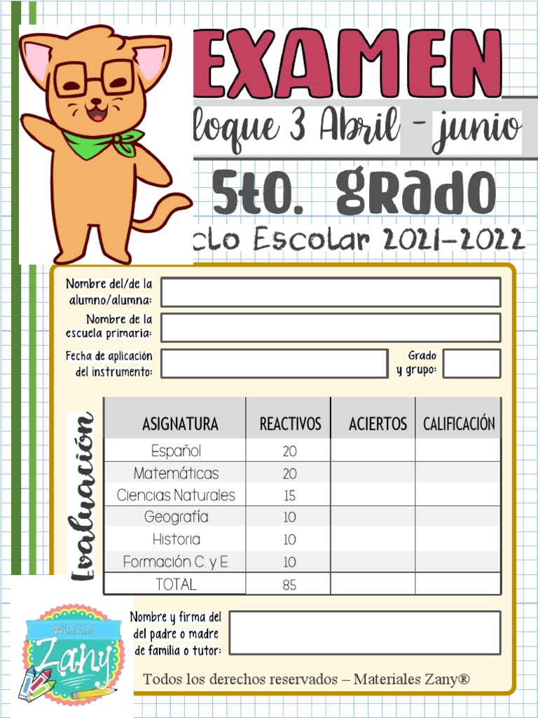 Examwn Zany Quinto Grado PDF