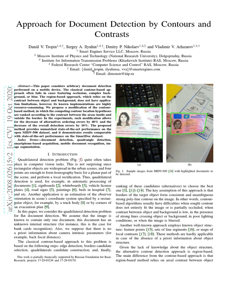 Approach For Document Detection by Contours and Contrasts | PDF | Image ...