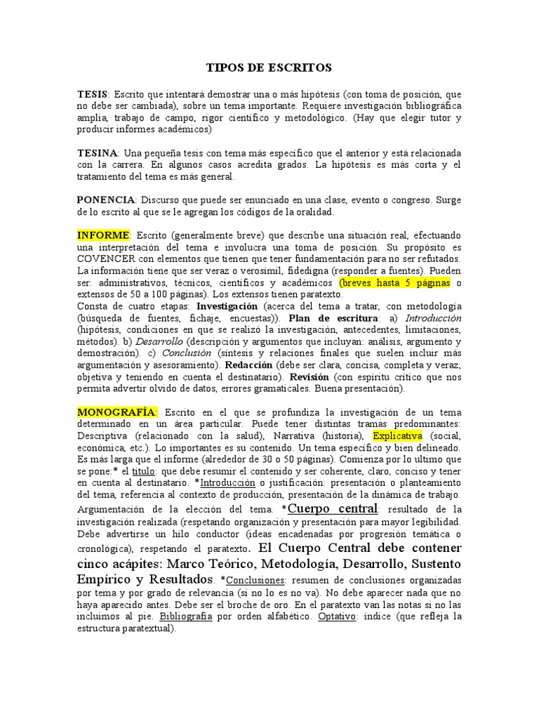 Tipos de Escritos Académicos | PDF | Hipótesis | Cognición