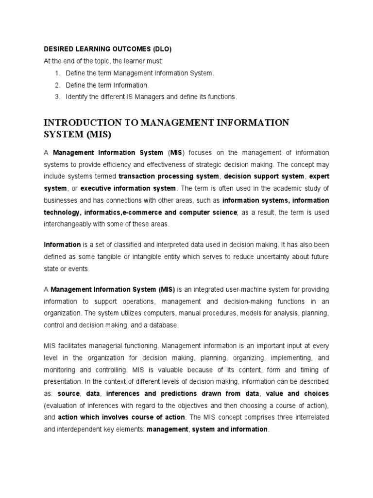 Introduction To Management Information System (Mis) | PDF | Management ...