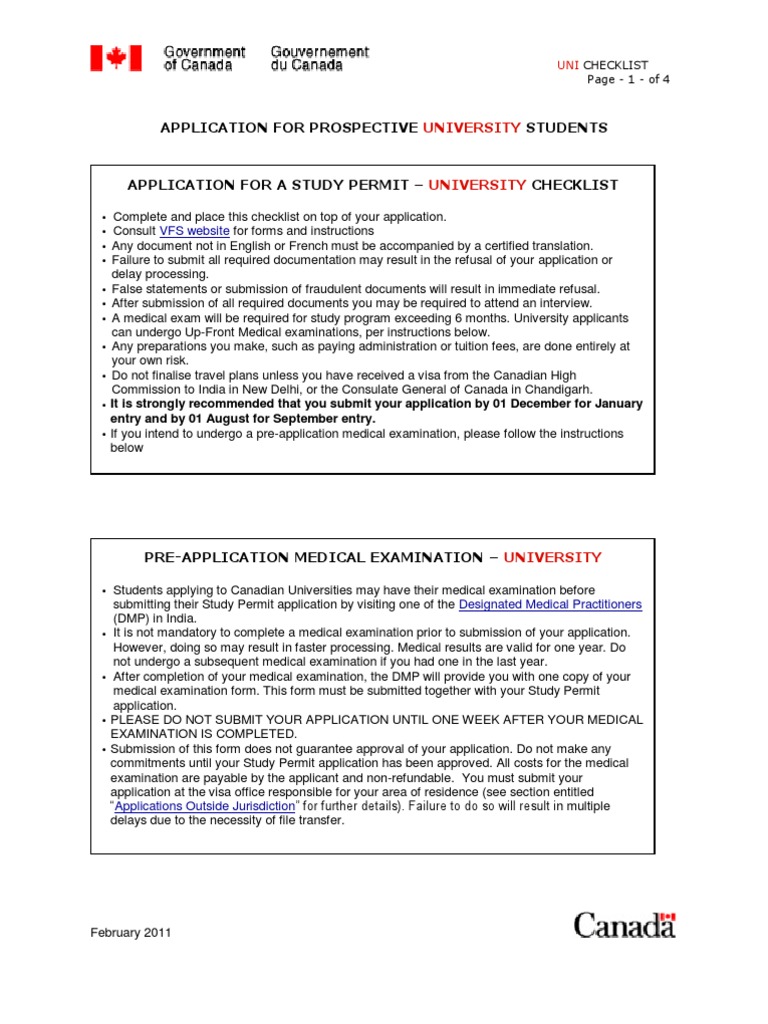 Study Permit Checklist-University | Travel Visa | University And