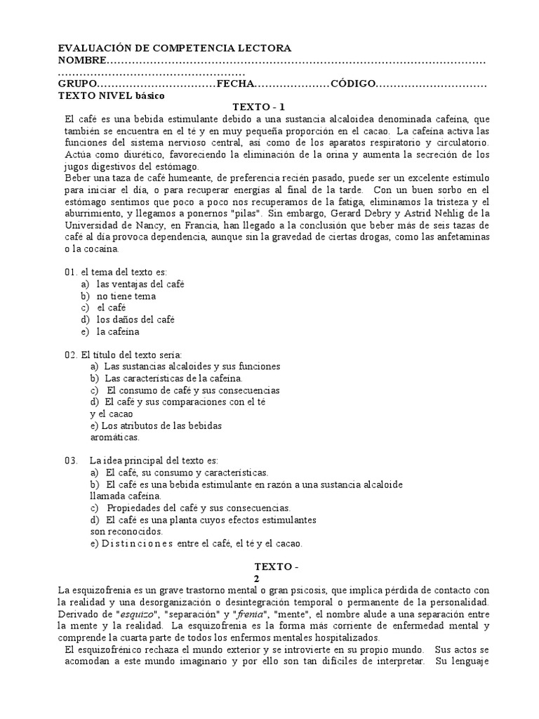 Evaluación de Competencia Lectora | PDF | Esquizofrenia | Nirvana