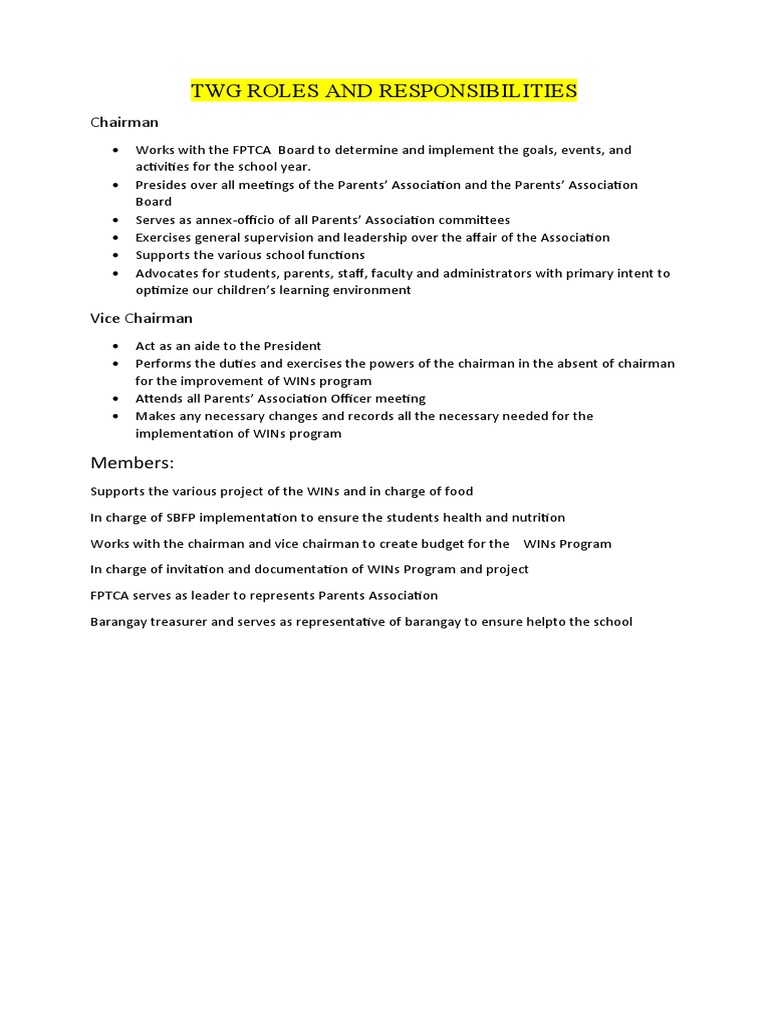 Roles and Responsibilities of TWG | PDF