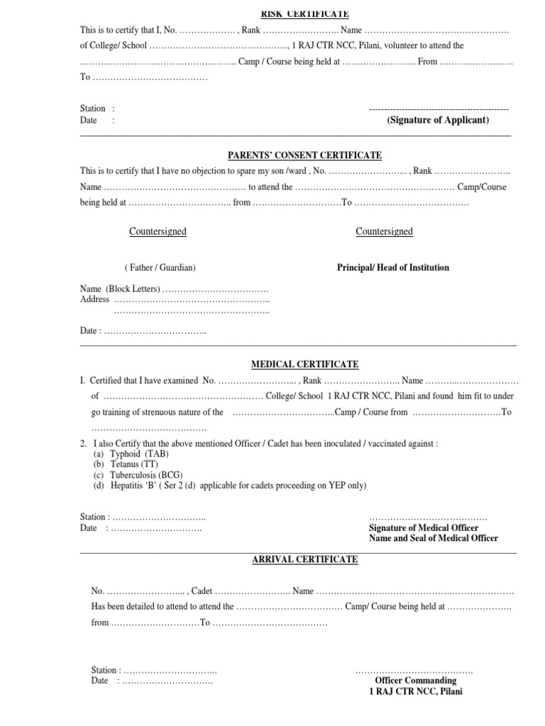 NCC Camp Risk and Consent Forms | PDF | Indemnity