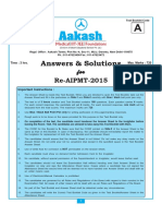 Answers & Solutions: For For For For For Re-AIPMT-2015