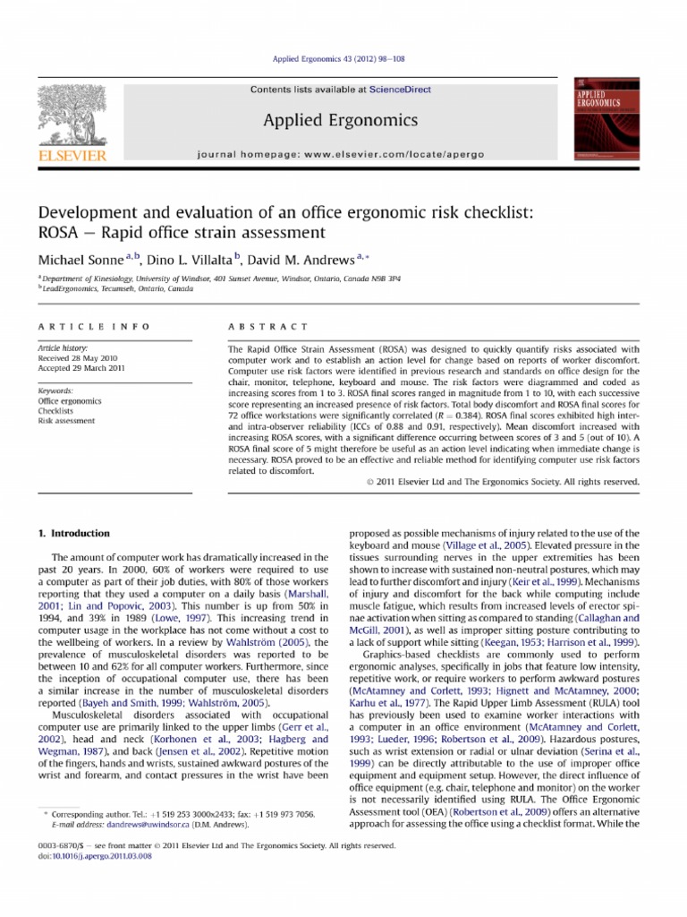 Development and Evaluation of An Office Ergonomic Risk Checklist - ROSA ...