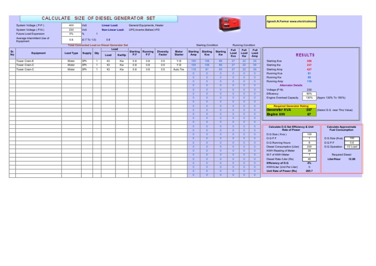 Diesel Generator Sizing and Capacity | PDF | Physical Quantities ...