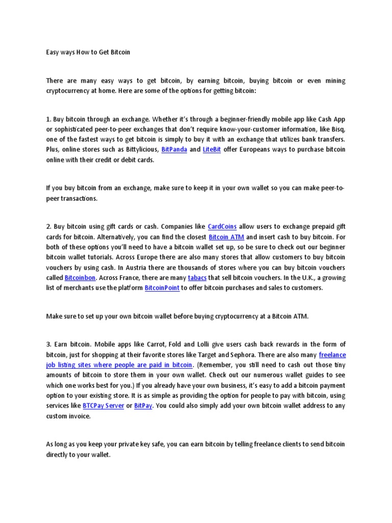 Easy Bitcoin Acquisition Methods | PDF | Bitcoin | Cryptocurrency