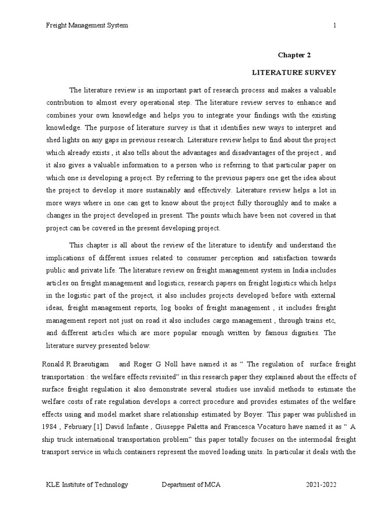 Freight Management System 1 Literature Survey PDF Cargo Market