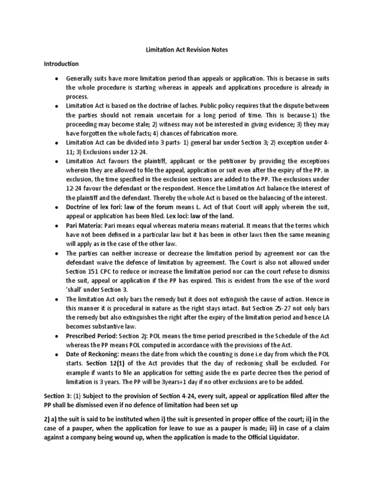 Limitation Act Notes PDF Lawsuit Judgment (Law)