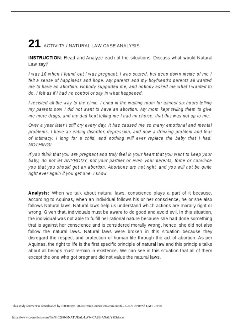 Natural Law Case Analysis PDF Natural Law Conscience