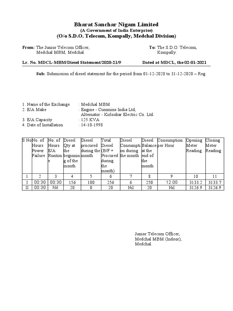 Diesel Statement Format | PDF