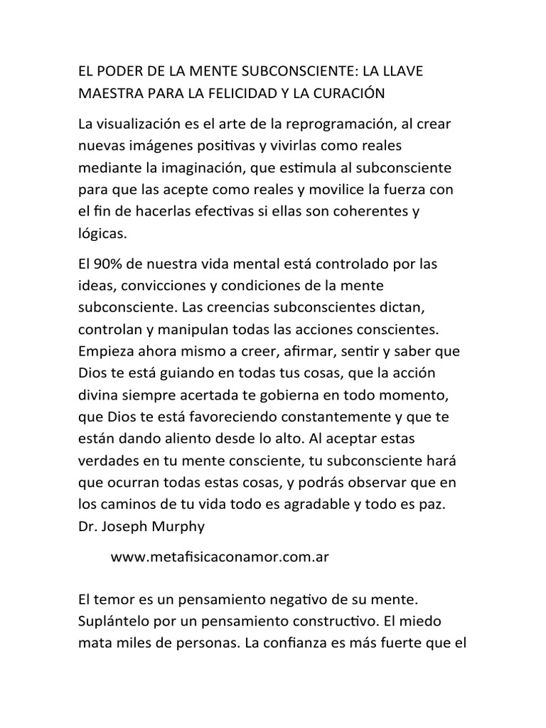 Poder del Subconsciente en la Vida | PDF | Mente | Cerebro