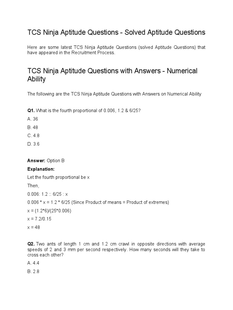 TCS Ninja Aptitude Questions Explained | PDF | Pronoun | Noun