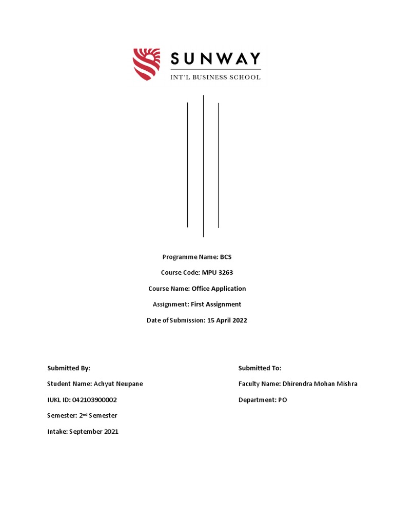 MPU 3263 Office Application First Assignment PDF Random Access Memory Computer Data Storage