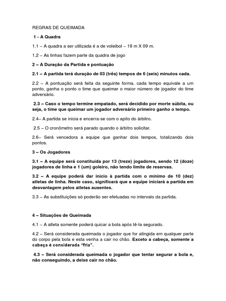 Regras de Queimada | PDF | Voleibol | Variantes esportivas