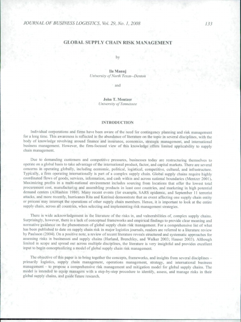 Global Supply Chain Risk Management | PDF | Risk | Supply Chain Management