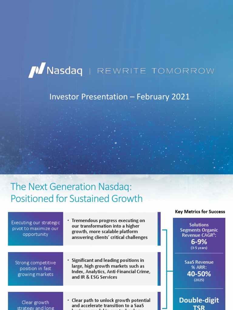 Nasdaq Investor Presentation 2021 | PDF | Stock Market Index | Stocks