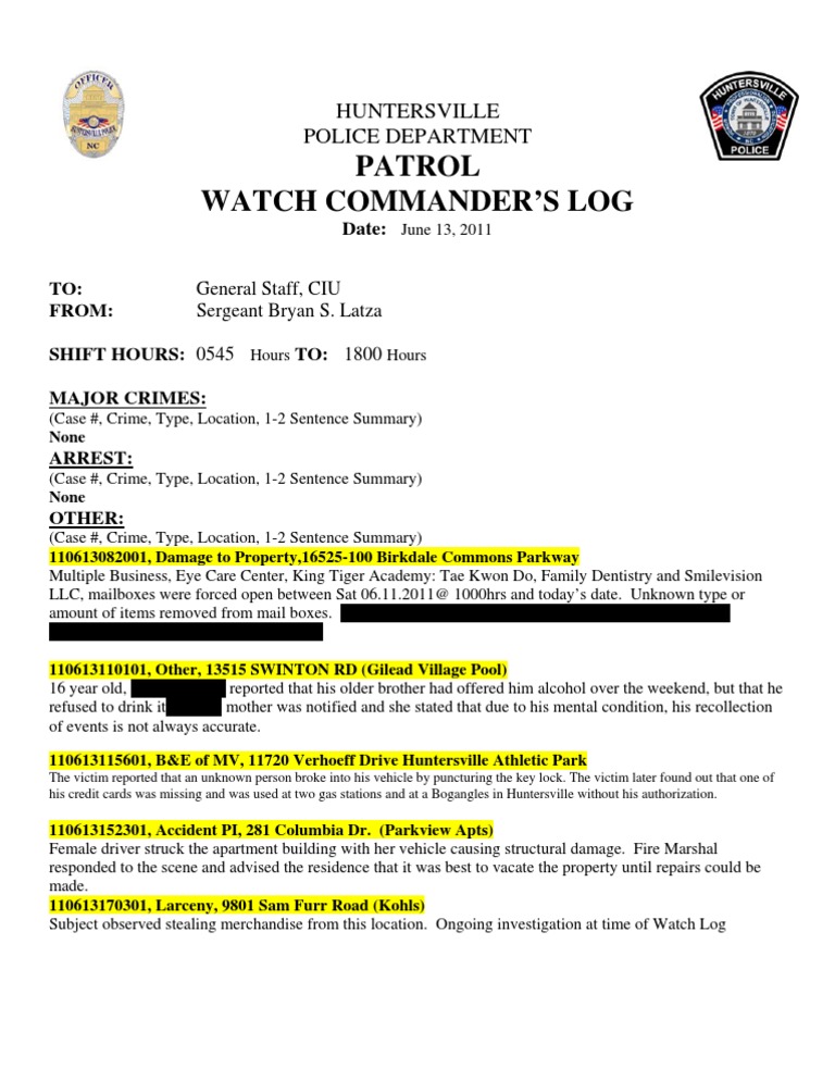 Watch Log 6-13-11day | PDF