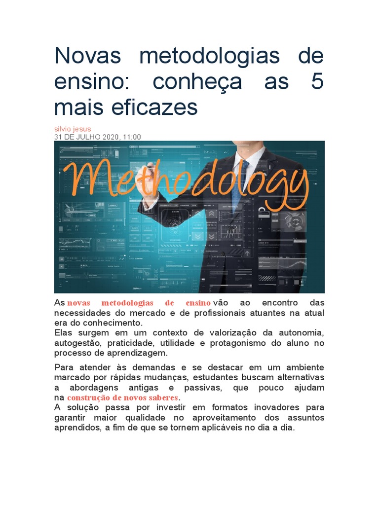 As 5 principais metodologias de ensino inovadoras e suas vantagens para ...